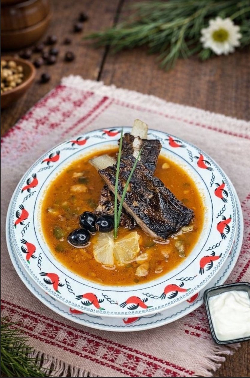 Солянка Лютая с копчёным ребром вепря